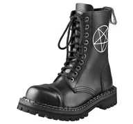 Botki męskie - glany STEADY'S - 10 dziurek, czarne / BIAŁY PENTAGRAM (STE/10/HAFT)-45 - miniaturka - grafika 1