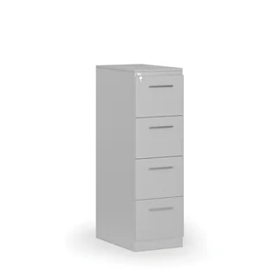 Kartoteka metalowa PRIMO z drewnianym frontem A4, 4 szuflady, szary/szary - Szafy biurowe - miniaturka - grafika 1