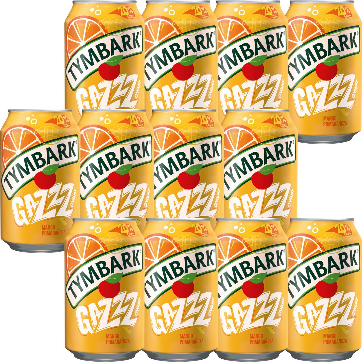 Tymbark Gazzzowany Napój gazowany o smaku mango i pomarańcza 330 ml x 12 sztuk