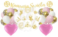 Balony i akcesoria - Balony na Komunię dziewczynki Komunijne Girlanda złota zestaw balonów biało różowe - miniaturka - grafika 1