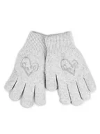 Rękawiczki dla dzieci - Rękawiczki Dziewczęce Pięciopalczaste Dwuwarstwowe Szare Z Sercem 20 Cm - miniaturka - grafika 1