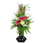 Sztuczne kwiaty - MALWY TRAWY różowe (950.20) Bukiet we wkładzie na cmentarz - miniaturka - grafika 1