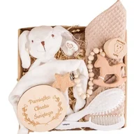 Zestawy upominkowe - PREZENT na Chrzest PAMIĄTKA dla dziecka przytulanka, ręczniczek i drewniany gryzak - miniaturka - grafika 1