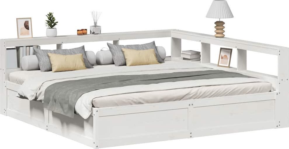 vidaXL Łóżko z regałem, bez materaca, białe, 180x200 cm, sosnowe