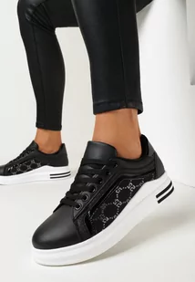 Czarno-Białe Sneakersy na Grubej Podeszwie z Brokatowym Zdobieniem Heiren - Sneakersy damskie - miniaturka - grafika 1