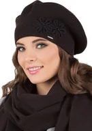 Czapki damskie - Vivisence beret damski z aplikacją kwiatową rozmiar uniwersalny - czapka damska zimowa dla eleganckich kobiet dzianinowa czapka jesienna wełniana ciepła - czarna - miniaturka - grafika 1