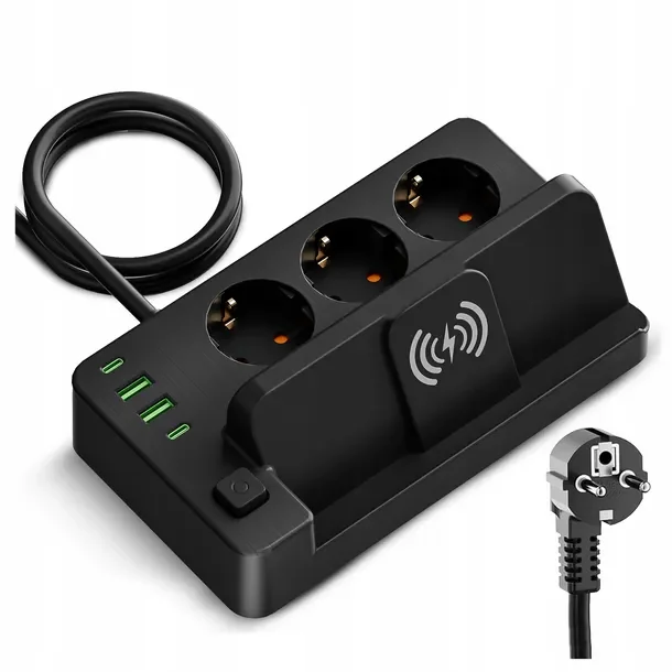 Przedłużacz Listwa Zasilająca Sieciowa 3m 3x 230V Ładowarka USB Indukcja