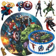 Batoniki - OPŁATEK NA TORT AVENGERS + TEKST + POSTACIE JADALNA DEKORACJA - miniaturka - grafika 1