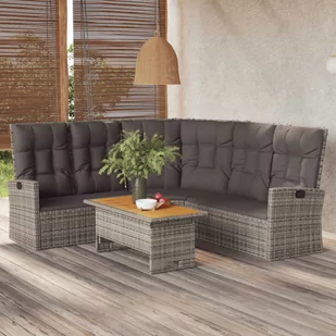 vidaXL Rozkładana sofa narożna z poduszkami, szara, polirattan - Leżaki ogrodowe - miniaturka - grafika 1