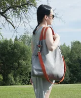 Torebki damskie - TORBA HOBO XXL - szary, pomarańcz - miniaturka - grafika 1