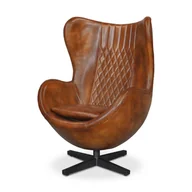 Fotele - Fotel Obrotowy Egg Jajo 77X85X111 Cm Brązowa Skóra Naturalna + Czarne Nogi B 8176 - miniaturka - grafika 1