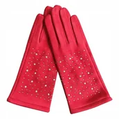 Rękawiczki dla dzieci - czerwone damskie RĘKAWICZKI z cyrkoniami stylowe zimowe dodatki do ubrań - Inny producent - miniaturka - grafika 1