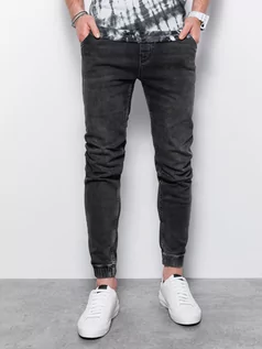 Spodnie męskie - Spodnie męskie jeansowe joggery - czarne P907 - grafika 1