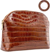 Kosmetyczki, organizery i kuferki - KOSMETYCZKA PODRÓŻNA TORBA NA KOSMETYKI BRĄZOWA IMITACJA SKÓRY +LUSTERKO - miniaturka - grafika 1