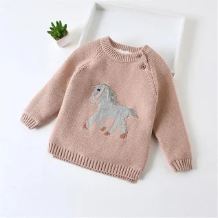 Bluzki dla niemowląt - Slowmoose Grube polarowe jednorożec Dzieci Swetry, Toddler Cardigan Dzianiny Ubrania dla dzieci Khaki 5T - grafika 1