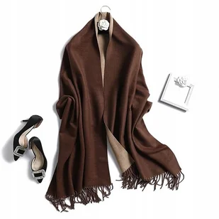 Szal szalik damski 100% kaszmirowy brązowy beżowy - Apaszki i szaliki damskie - miniaturka - grafika 1