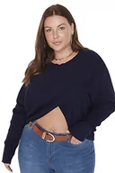Swetry damskie - Trendyol Damska bluza z dekoltem w serek zwykły zwykły sweter plus size, granatowy, XXL - miniaturka - grafika 1