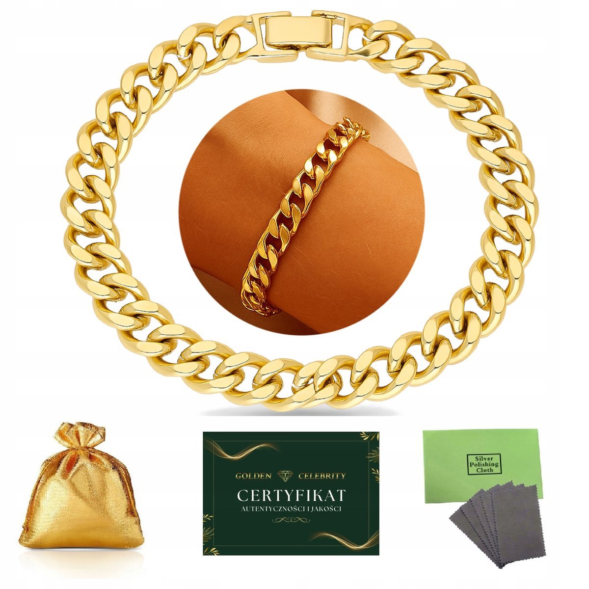 PIĘKNA POZŁACANA BRANSOLETKA DAMSKA NA RĘKĘ PANCERKA 8MM STAL CHIRURGICZNEJ