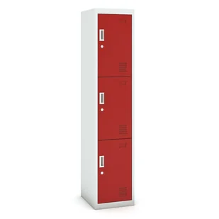 B2B Partner Szafka szatniowa 3-drzwiowa, zamek cylindryczny, 1800 x 380 x 450 mm, szara/czerwona CY-018 RAL7035/3000 - Szafki BHP - miniaturka - grafika 1
