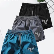 Spodenki męskie - TEMU 3 szt. Męskie Szybkoschnące Szorty Sportowe z Regulowanym Pasem - Jednokolorowe & Logo Byka, do Treningu, Biegania, Plaży - Letnie Spodenki Do - miniaturka - grafika 1