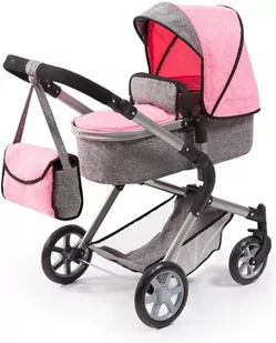 Bayer Design Bayer wzornictwo 18125 AA Puppenwagen City Neo z torba do przewijania i koszyk na zakupy, w zamienione na samochód sportowy, regulacja wysokości, nowoczesne wzornictwo, różowy, szary - Wózki dla lalek - miniaturka - grafika 1