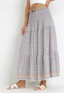 Niebieska Spódnica Maxi w Stylu Boho z Plecionym Paskiem Kairy - Spódnice - miniaturka - grafika 1