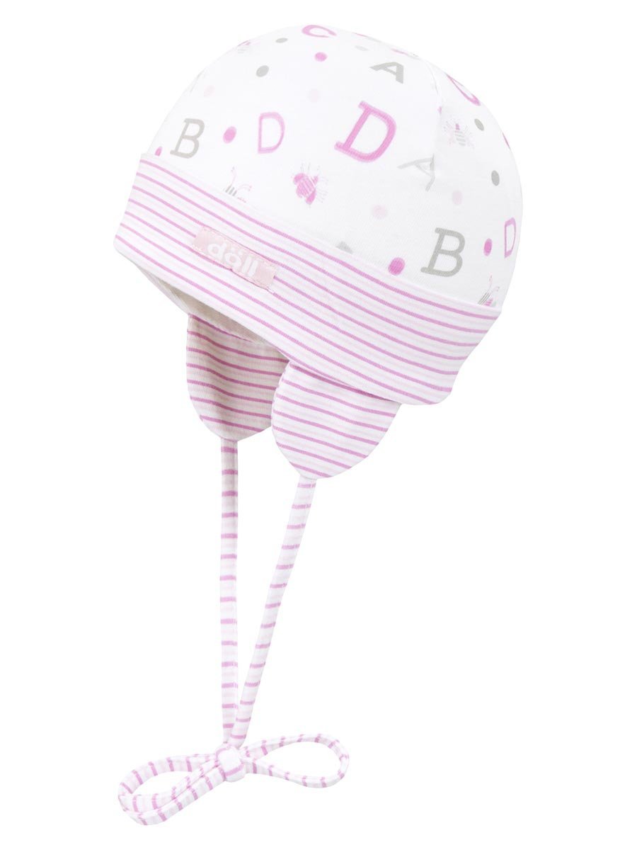 Niemowlęca czapka wiązana w paski i literki różowa Döll
