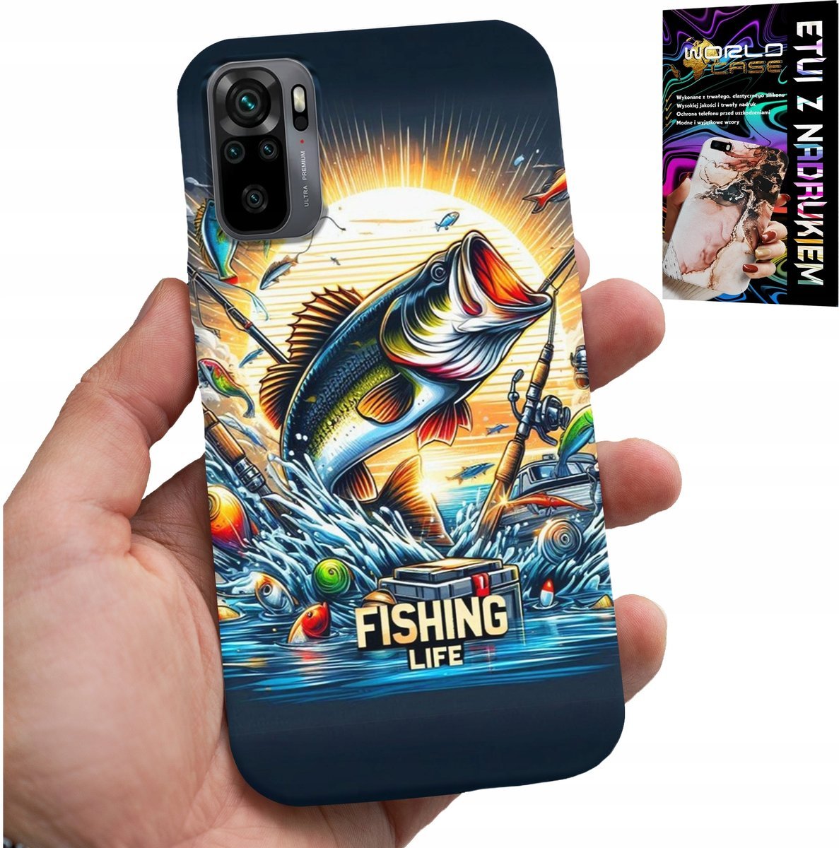 ETUI DO XIAOMI NOTE 10 / 10S - WZORY DLA WĘDKARZA, RYBY, DORSZ, ŁOSOŚ