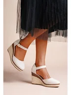 Sandały damskie - Foreverfolie Sandały w kolorze szaro-beżowym na koturnie - miniaturka - grafika 1