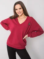 Bluzy damskie - Rue Paris Damska bluza z kapturem Anglifar bordowy L/XL - miniaturka - grafika 1