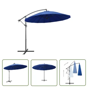 The Living Store Parasol ogrodowy - wiszący - niebieski - 3 m - słupek aluminiowy - Parasol - Parasole ogrodowe - miniaturka - grafika 1