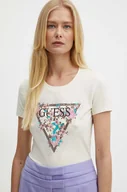 Koszulki sportowe damskie - Guess t-shirt CHERRY FLOWER damski kolor beżowy W4YI26 J1314 - miniaturka - grafika 1