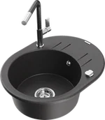 Zlewozmywaki z baterią - Mexen Kevin zlewozmywak granitowy 1-komorowy z ociekaczem i baterią kuchenną Flora, czarny nakrapiany - 6517-76-670401-08 - miniaturka - grafika 1