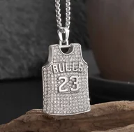 Naszyjniki - Naszyjnik chain Michael Jordan Chicago Bulls 23 srebrny streetwear Y2K iced - miniaturka - grafika 1