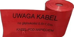 Taśma oznaczeniowa 252, czerwona, 300mm*100m (gr.0,5). Perforacja: ,,KABEL POD NAPIĘCIEM" - Pachołki i taśmy ostrzegawcze - miniaturka - grafika 1