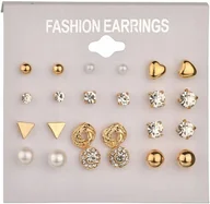 Kolczyki - Zestaw 12 par Kolczyków Cyrkonie Perły Kolczyki Pozłacane Mosiądz - miniaturka - grafika 1