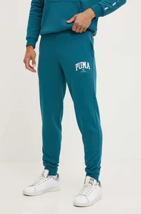 Puma spodnie dresowe kolor turkusowy z nadrukiem 681800 - Spodnie męskie - miniaturka - grafika 1