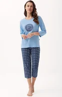 Piżamy damskie - Piżama damska niebieska z spodniami w rozeteki 331, Kolor niebieski, Rozmiar M, Luna - Intymna - miniaturka - grafika 1