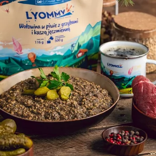 Liofilizat Lyommy Wołowina w piwie z grzybami i kaszą jęczmienną 500g - Zdrowa żywność - miniaturka - grafika 1