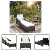 Leżaki ogrodowe - The Living Store Leżak ogrodowy z kremową poduszką - polirattan - czarny - Leżak - miniaturka - grafika 1