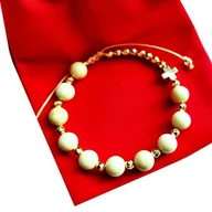 Bransoletki - JASPIS BEŻ Bransoletka Różaniec na rękę z Kamieni Złoty Krzyżyk/GiovanniDivine - miniaturka - grafika 1