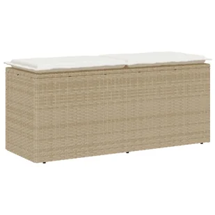 vidaXL Ławka ogrodowa z poduszką beżowa 110x40x44 cm polirattan - Ławki ogrodowe - miniaturka - grafika 1
