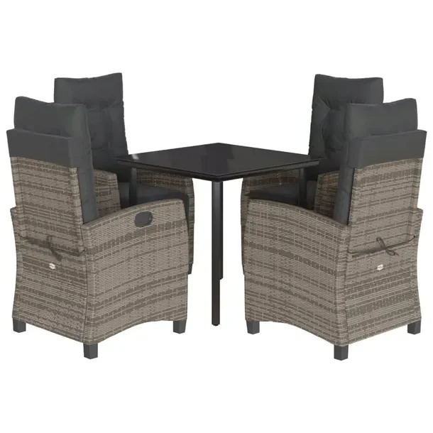 Zestaw mebli ogrodowych rattan PE czarny, stół 80x80x74 cm, krzesła szar
