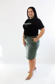 Spódnice - Oliwkowa spódnica eko skóra Olika UNI MAŁY - miniaturka - grafika 1