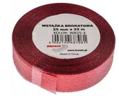 Pasmanteria - BREWIS Wstążka dekoracyjna brokatowa 25mm czerwona Brewis WB25-3 - miniaturka - grafika 1
