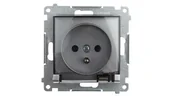 Gniazdka elektryczne - Kontakt Simon KONTAKT-SIMON GNIAZDO POJEDYNCZE IP44 Z UZIEMIENIEM I KLAPKĄ TRANSPARENTNĄ SREBRNY MAT 54 PREMIUM DGZ1BUZ.01/43A - miniaturka - grafika 1