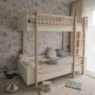 Komody dla dzieci - Łóżko piętrowe drewniane 90x200 białe lub kaszmirowe Basic - miniaturka - grafika 1