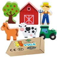 Zabawki sensoryczne - Drewniane Figurki WIEŚ farma krowa traktor koń Klocki dla przedszkolaków Viga 3+ zabawka montessori - miniaturka - grafika 1