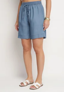 Jasnoniebieskie Bawełniane Szorty Bermudy z Elastyczną Gumką w Talii i Kieszeniami Tilmio - Spodenki damskie - miniaturka - grafika 1