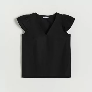 Bluzki damskie - Reserved Bawełniana bluzka - Czarny - grafika 1